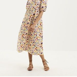 Wildflower Floral Puff-Sleeve Tiered Midi Dress